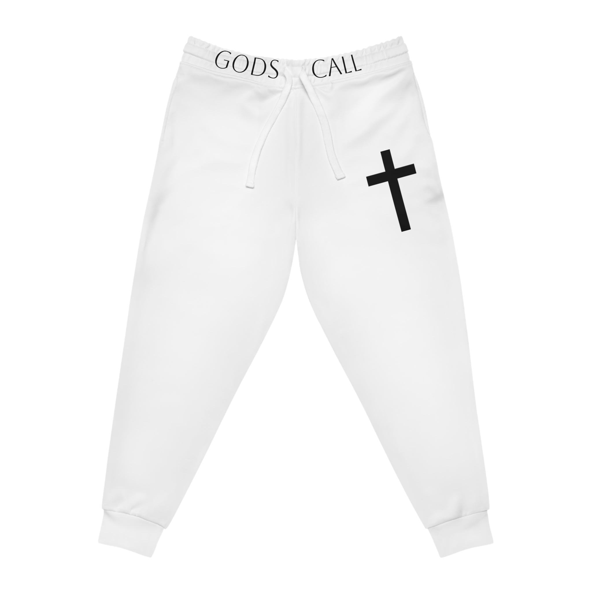 Gods Call Christian Joggers – Minimal Cross Faith Sweatpants (White)