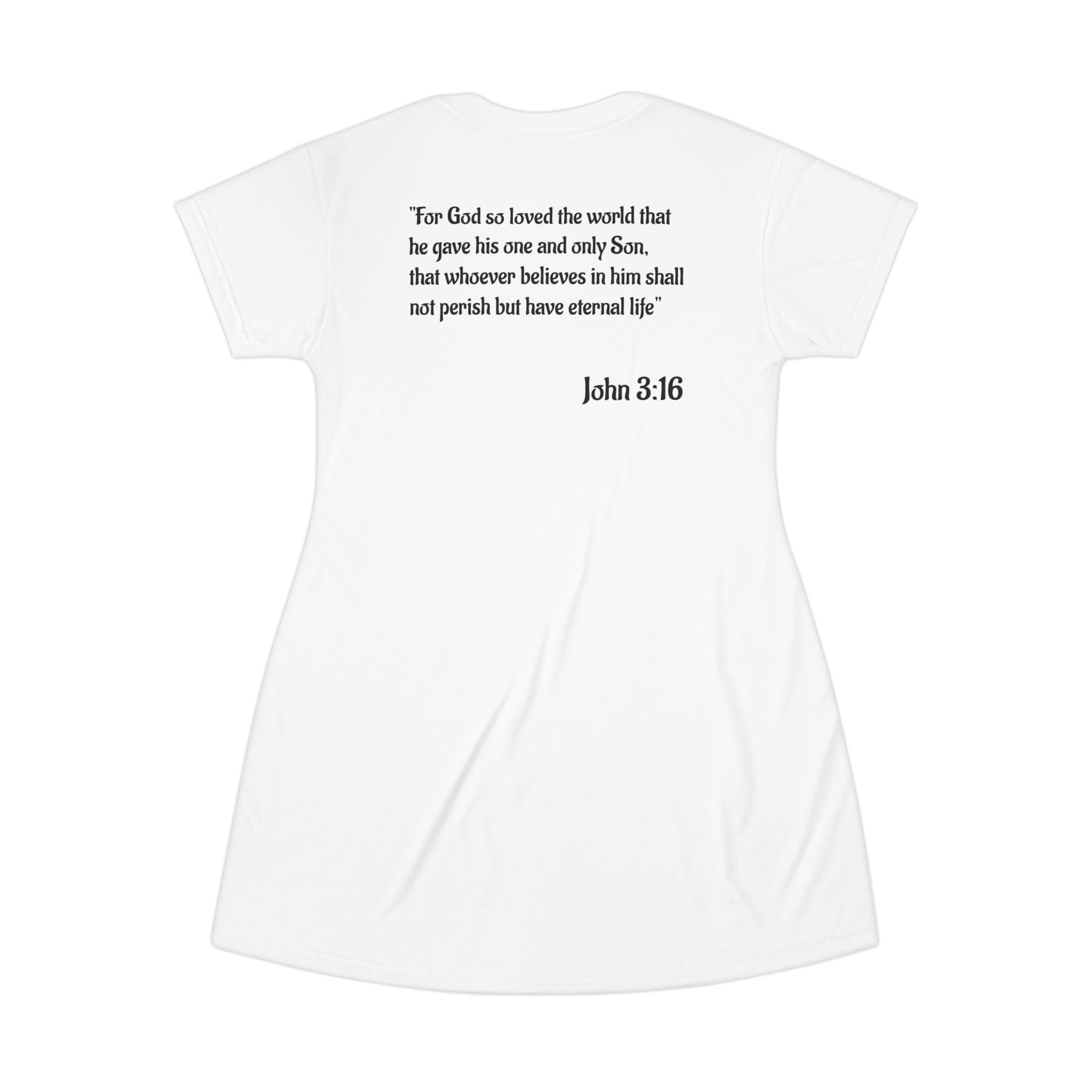 John 3:16 Faith Cross T-Shirt Dress – Christian Scripture Skirt Dress (White)