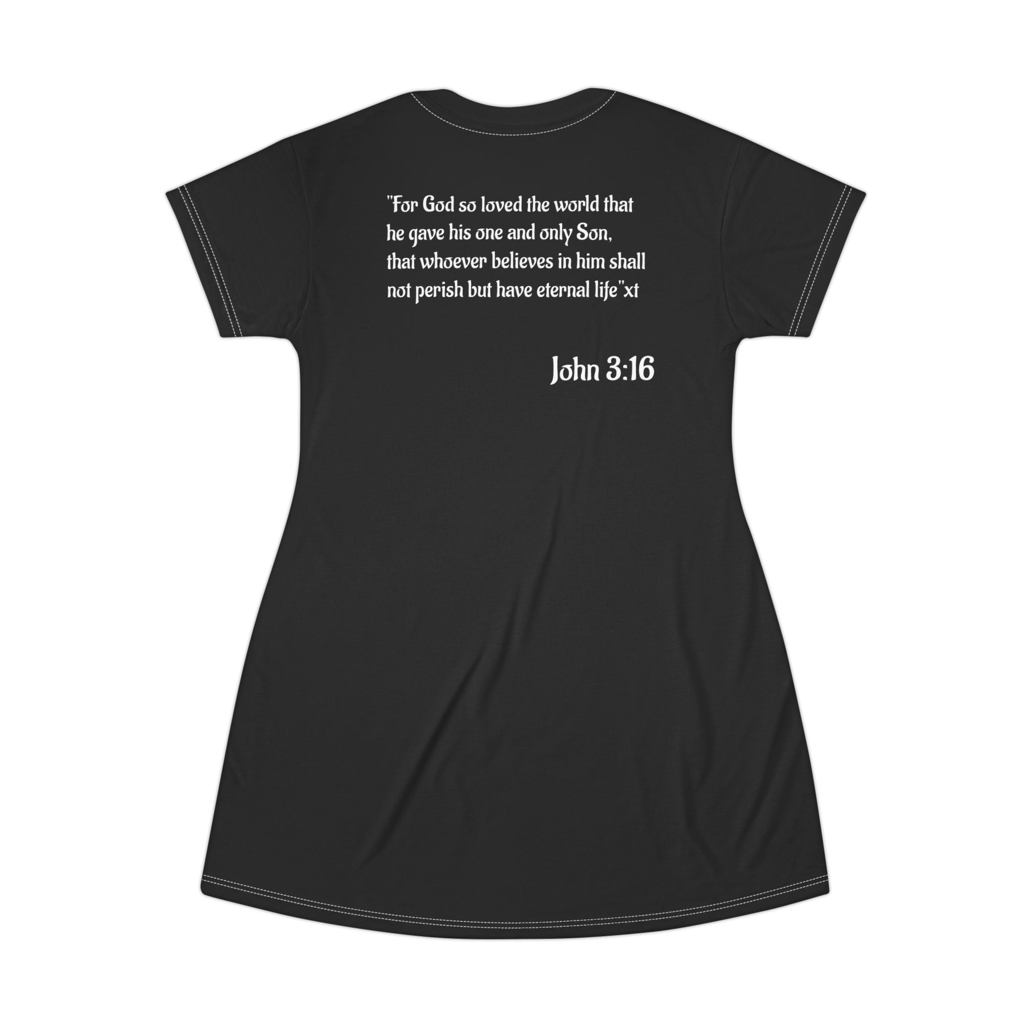 John 3:16 Faith Cross T-Shirt Dress – Christian Scripture Skirt Dress (Black)