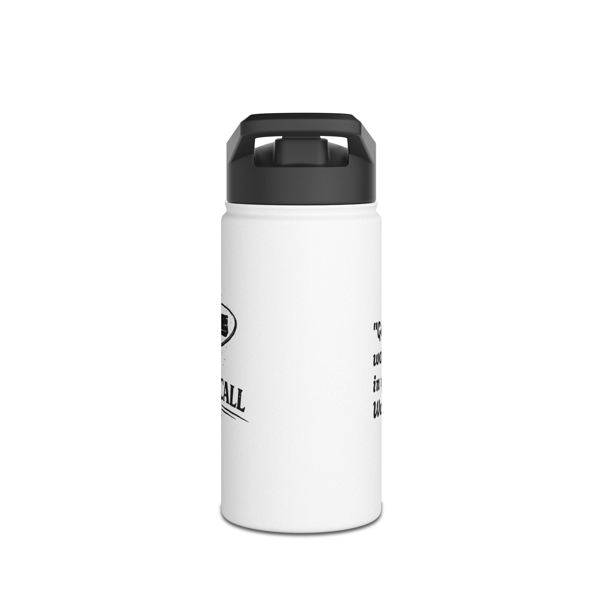 White Christian water bottle "God is working in your waiting"