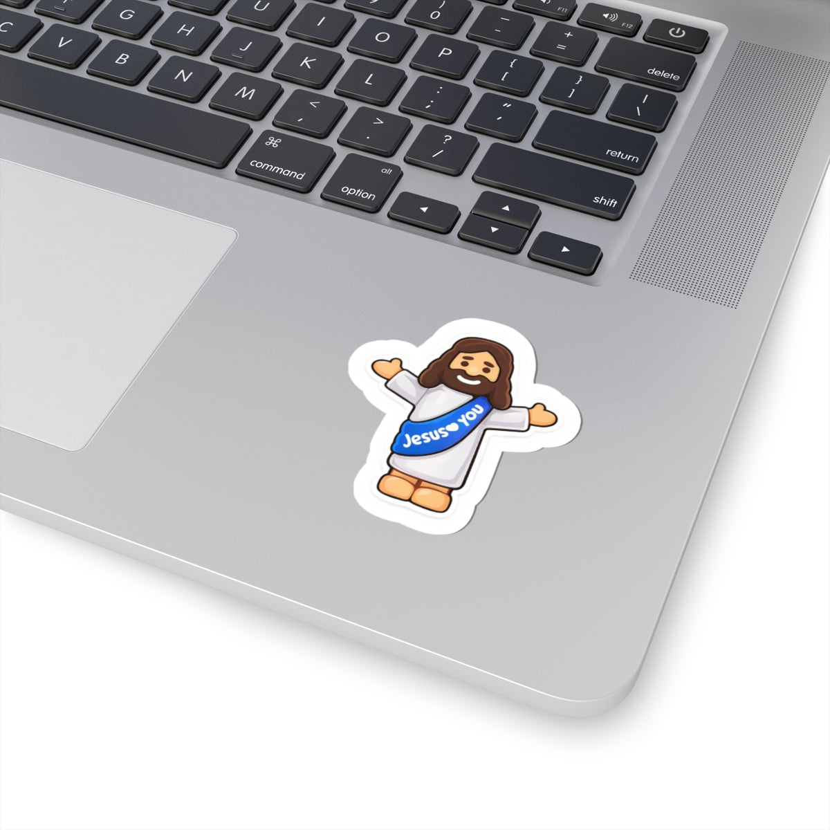 Jesus Loves You – Cute Christian Cartoon Sticker (Blue)
