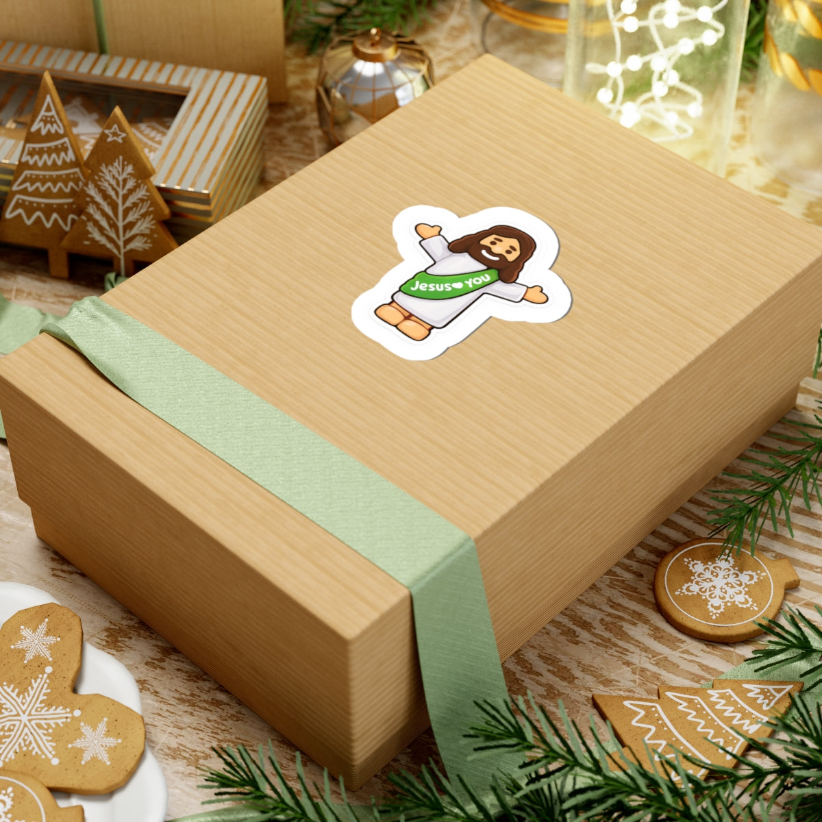 Jesus Loves You – Cute Christian Cartoon Sticker (Green)