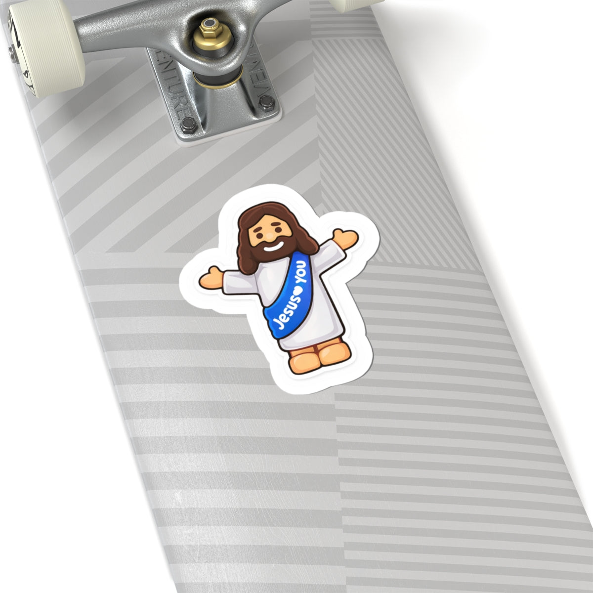 Jesus Loves You – Cute Christian Cartoon Sticker (Blue)