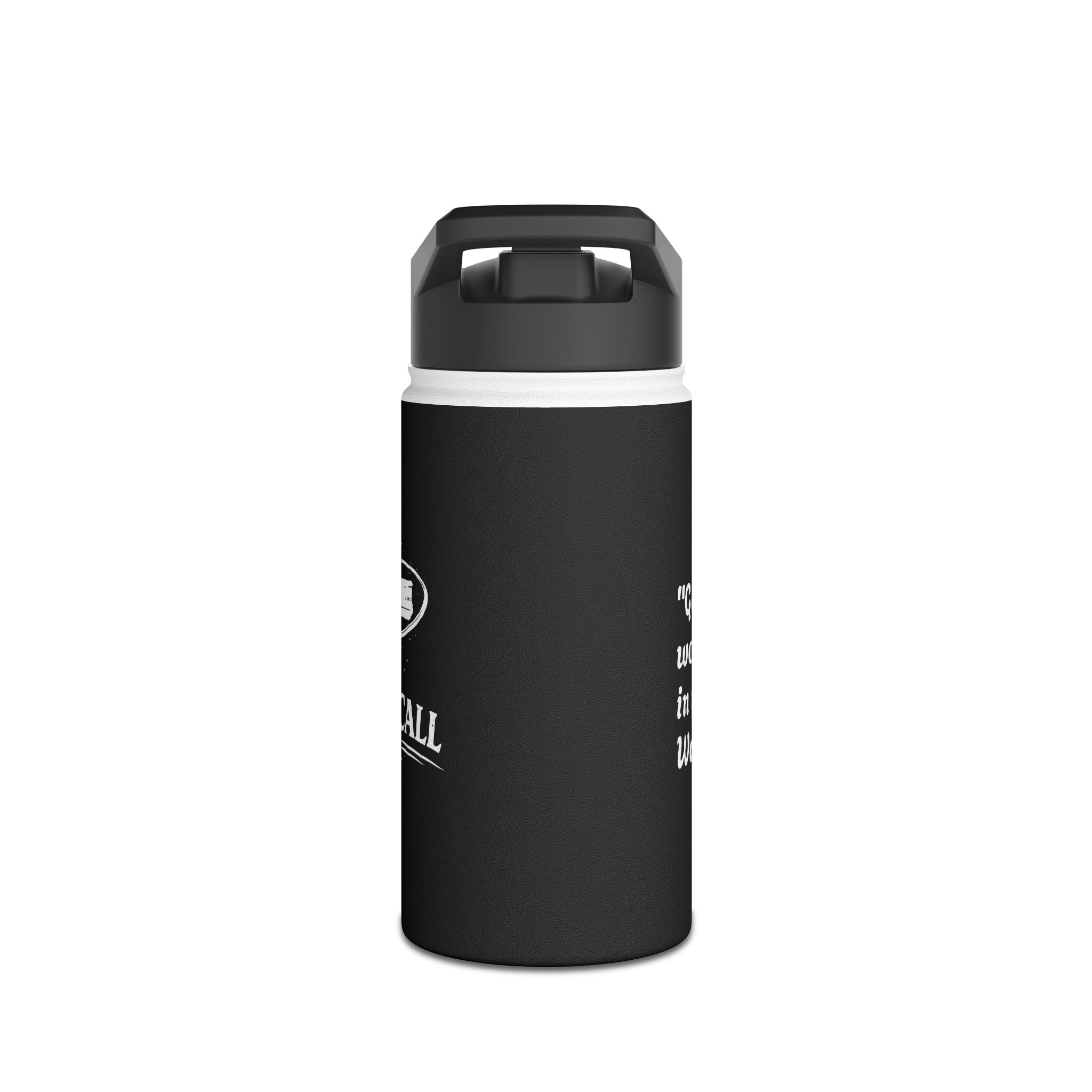 Black Christian water bottle "God is working in your waiting"