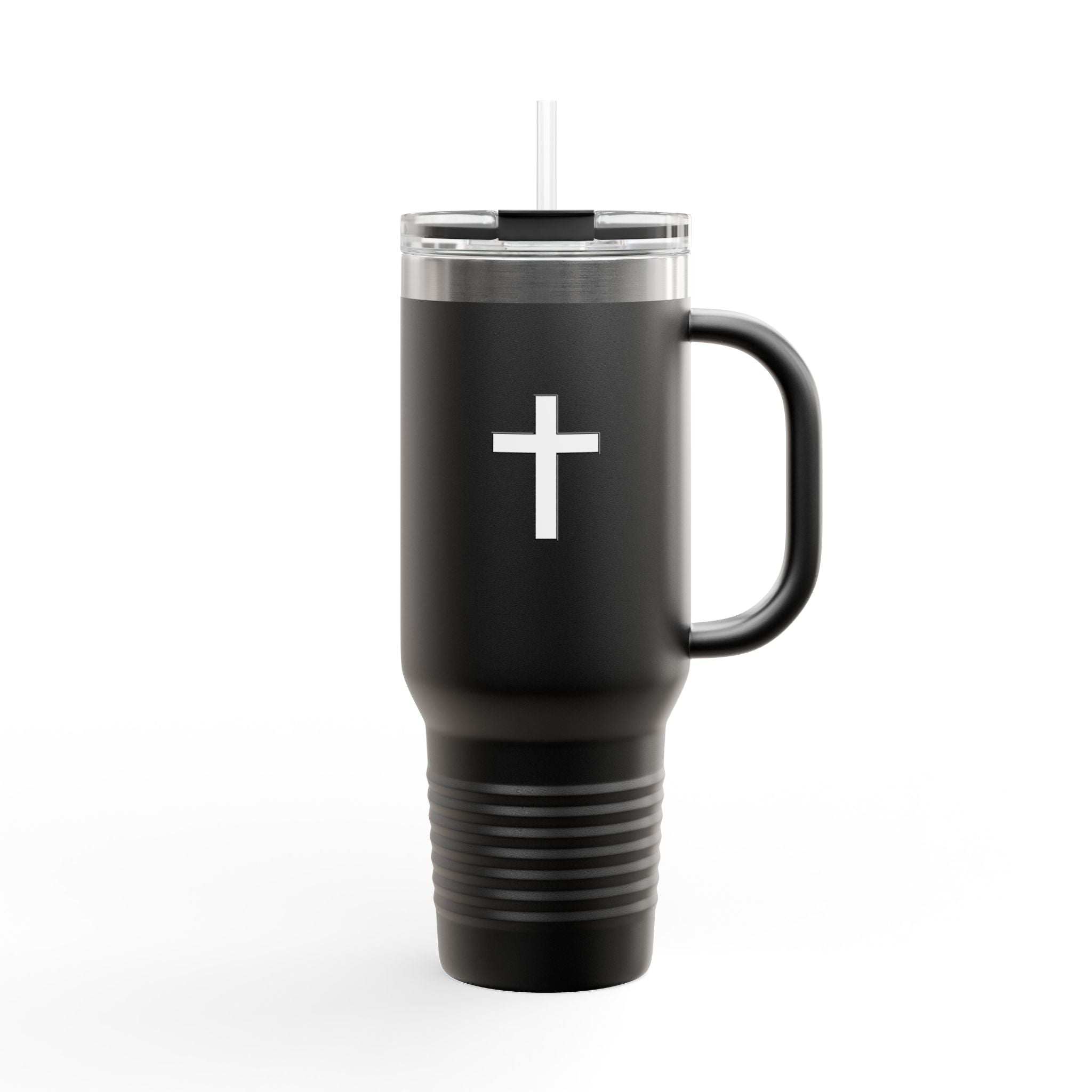 40oz Christian Cross Insulated Travel Mug with Handle & Straw – Faith-Based Stainless Steel Tumbler