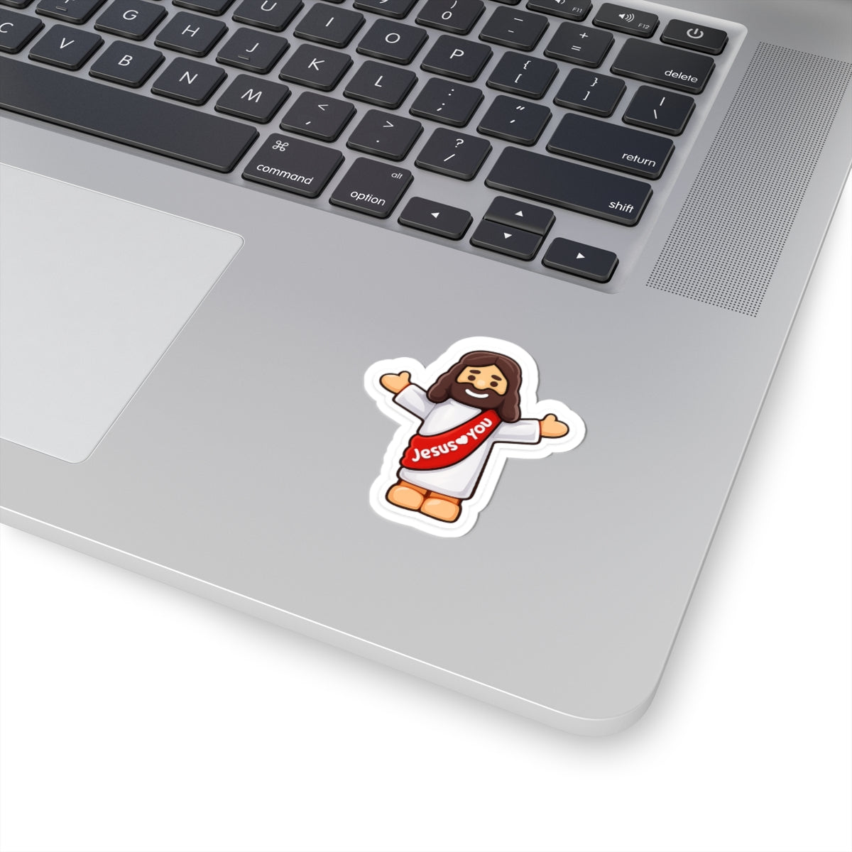 Jesus Loves You – Cute Christian Cartoon Sticker (Red)