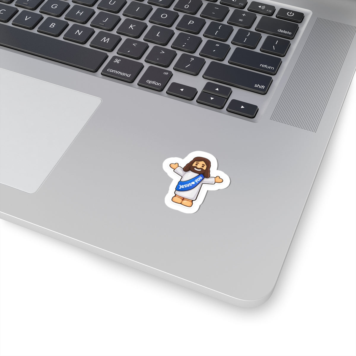 Jesus Loves You – Cute Christian Cartoon Sticker (Blue)