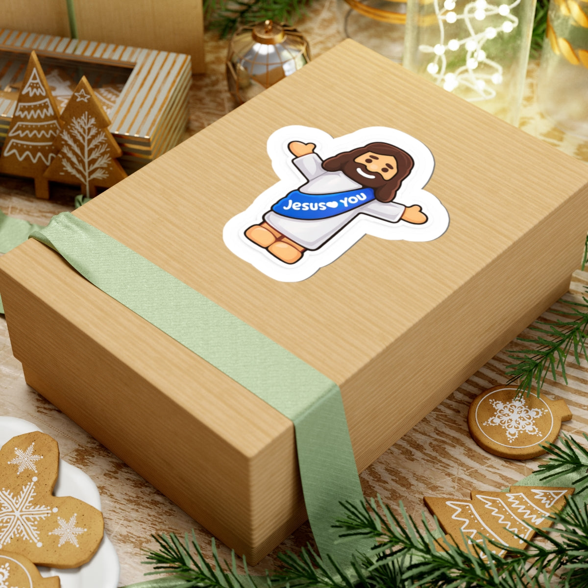 Jesus Loves You – Cute Christian Cartoon Sticker (Blue)