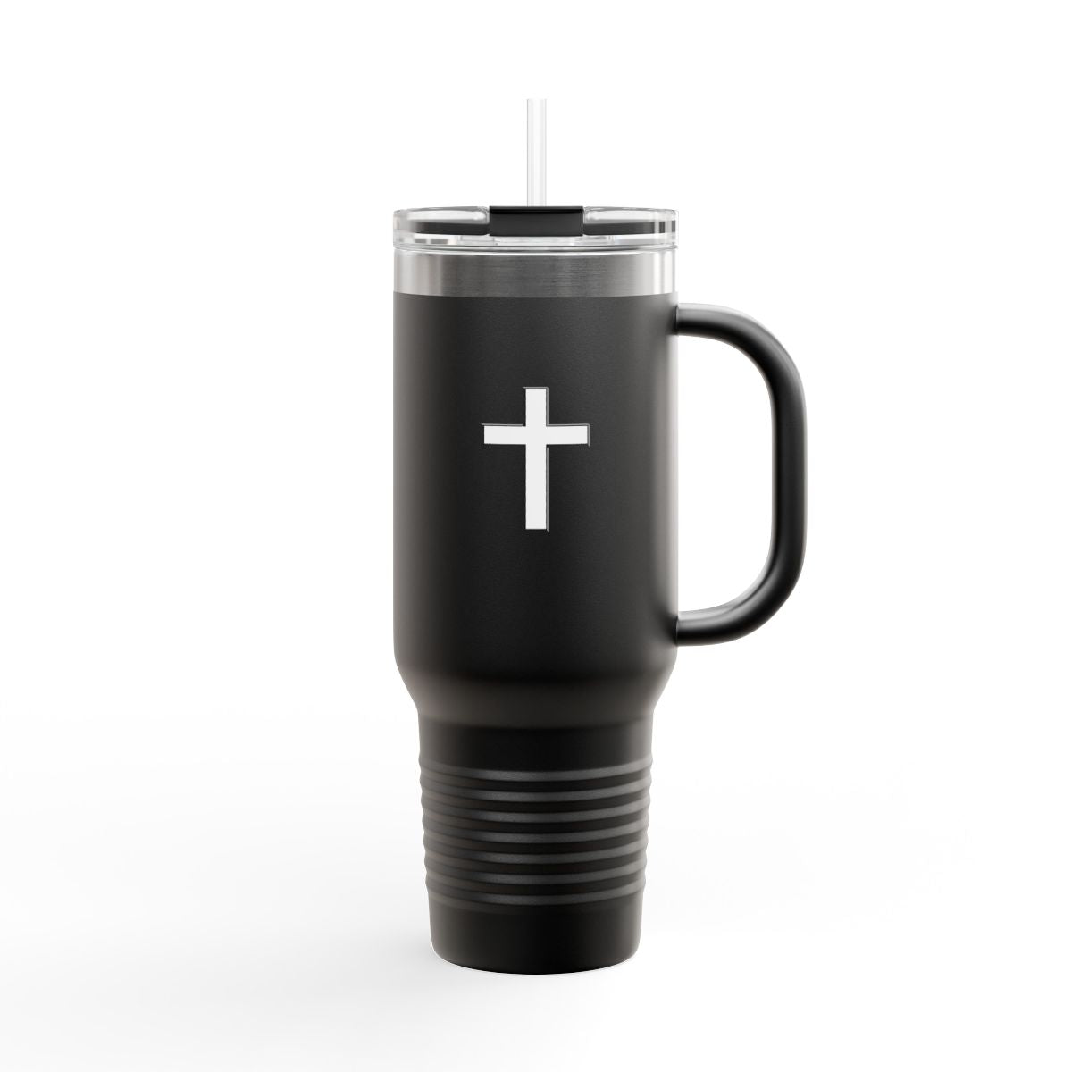 40oz Christian Cross Insulated Travel Mug with Handle & Straw – Faith-Based Stainless Steel Tumbler