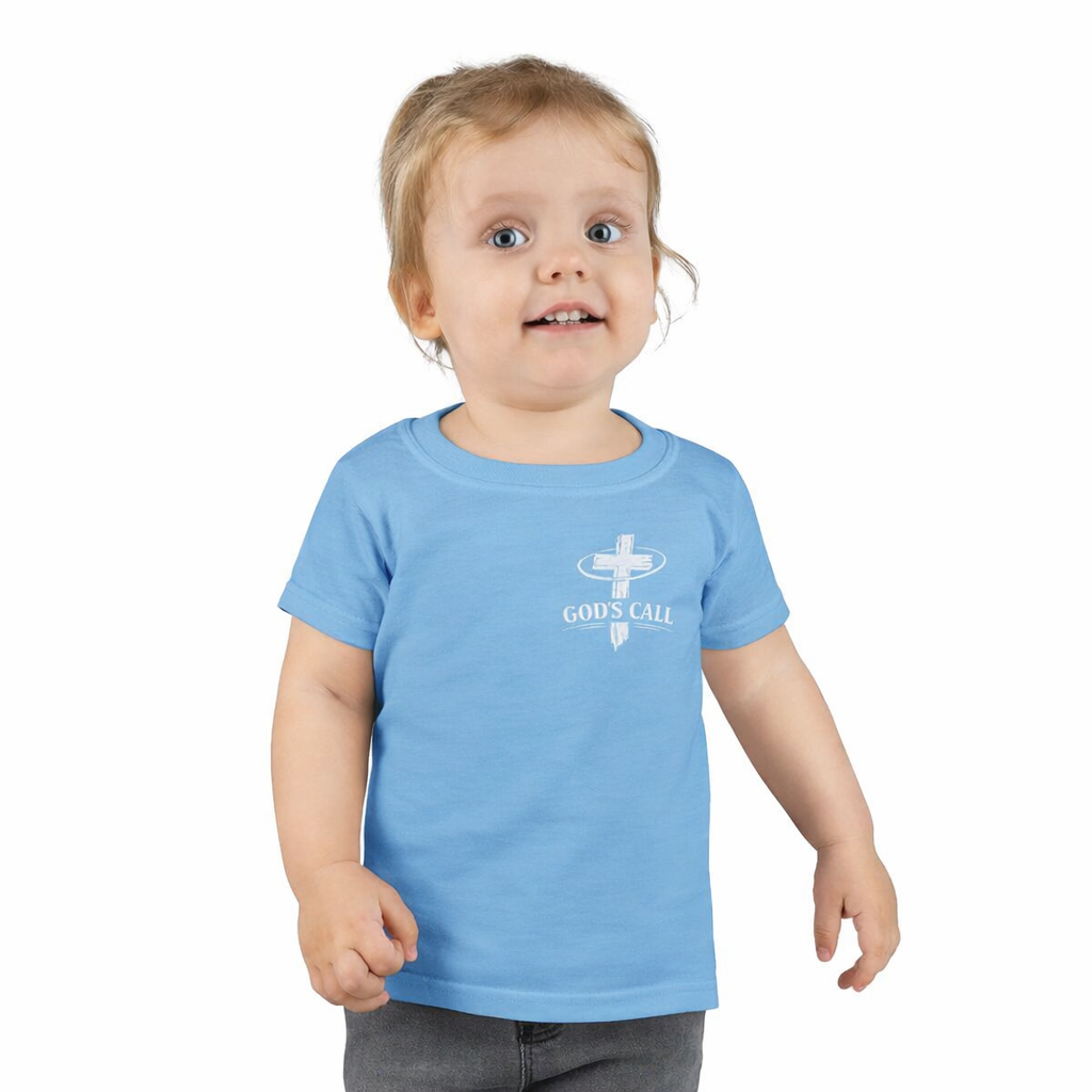 God’s Call Toddler T-Shirt – Light Blue Christian Kids Tee with Cross Design