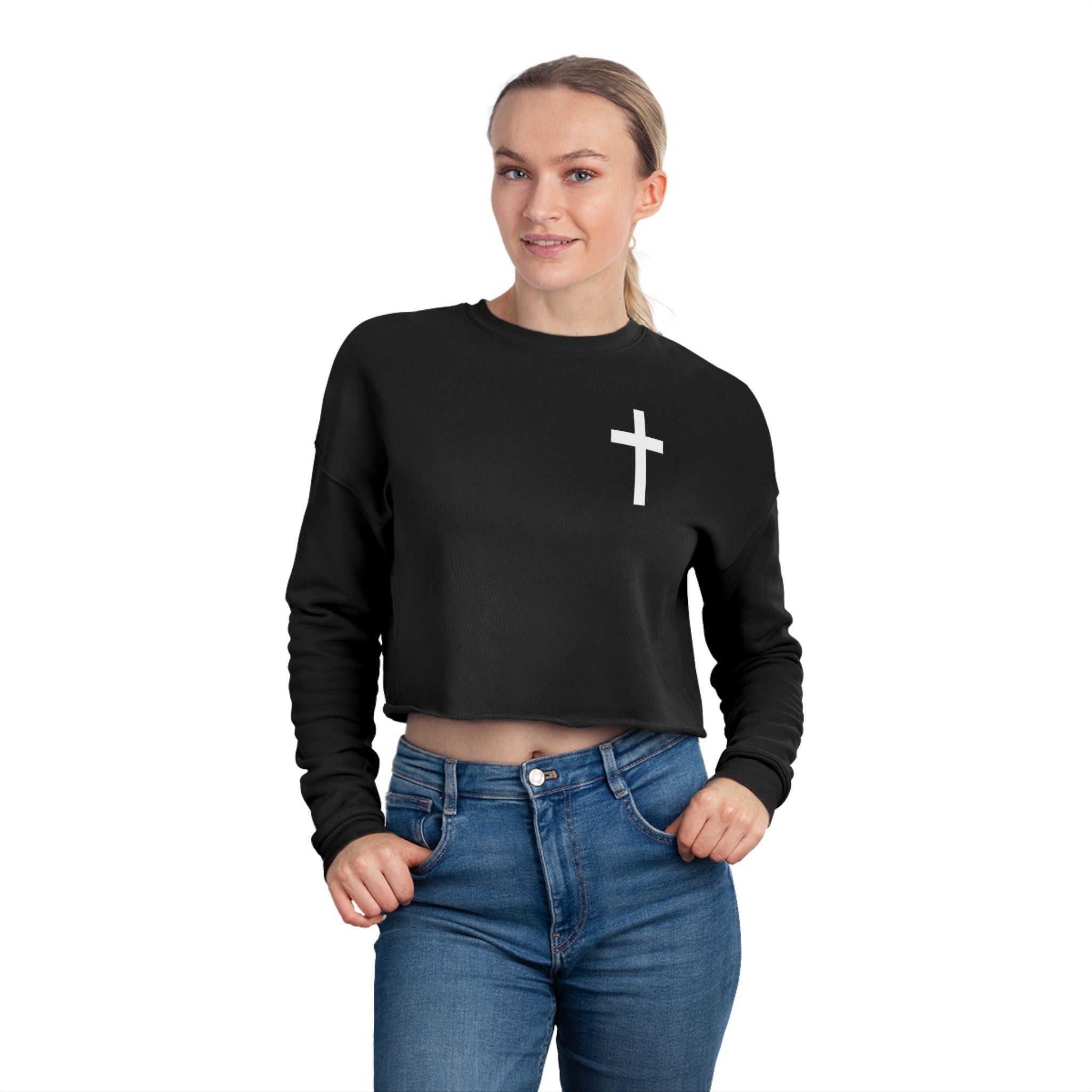 Faith Over Fear Cropped Sweatshirt – “I Can Do All Things Through Christ” (Black)