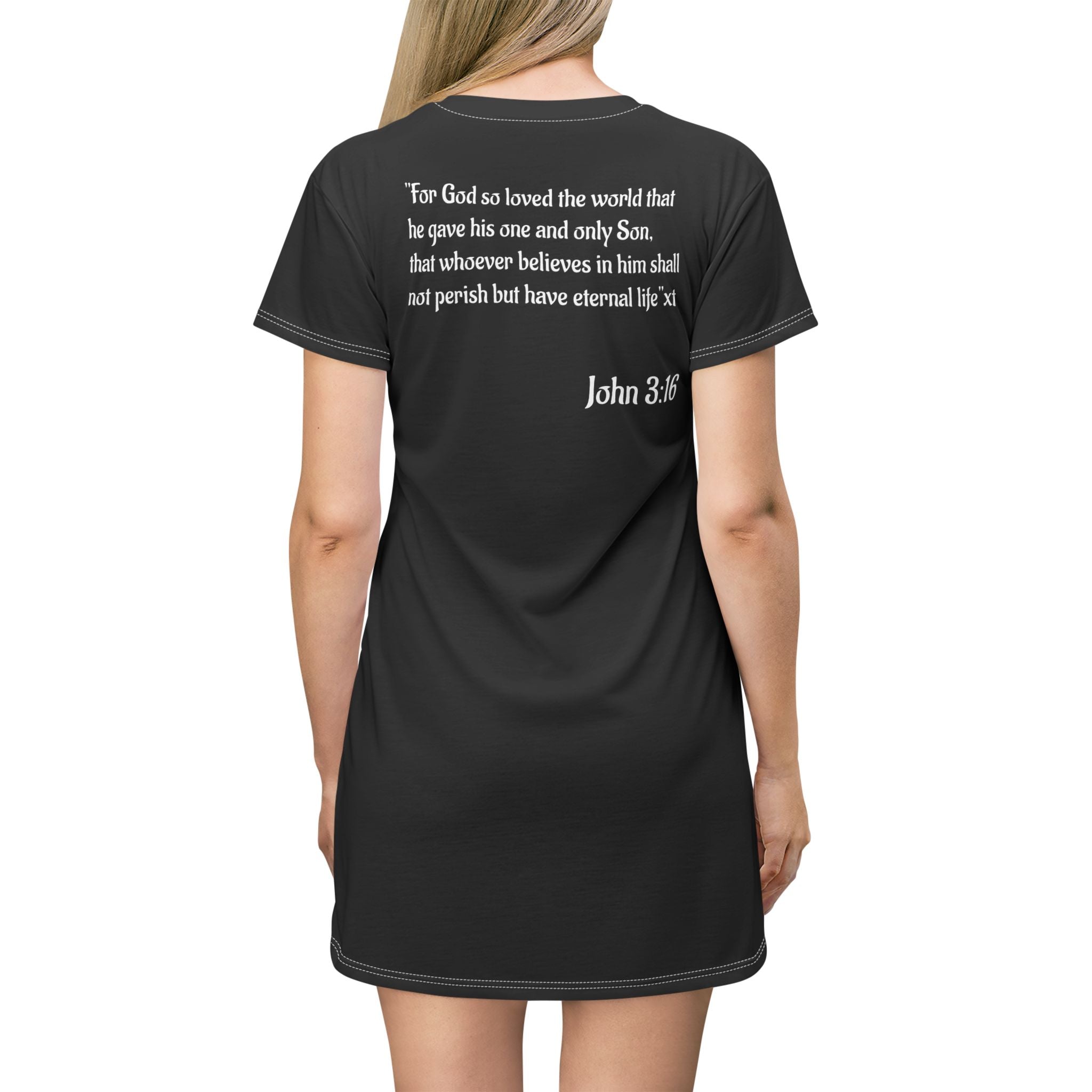 John 3:16 Faith Cross T-Shirt Dress – Christian Scripture Skirt Dress (Black)