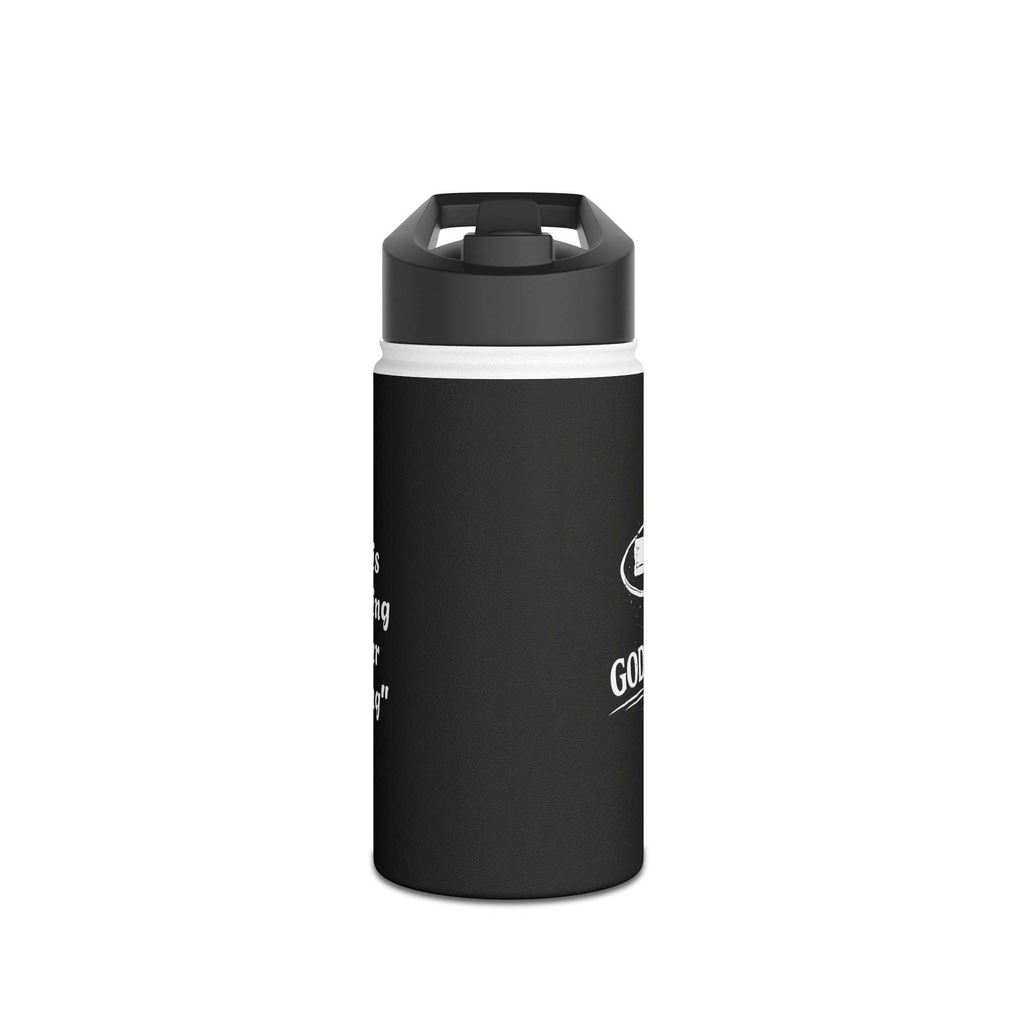 Black Christian water bottle "God is working in your waiting"