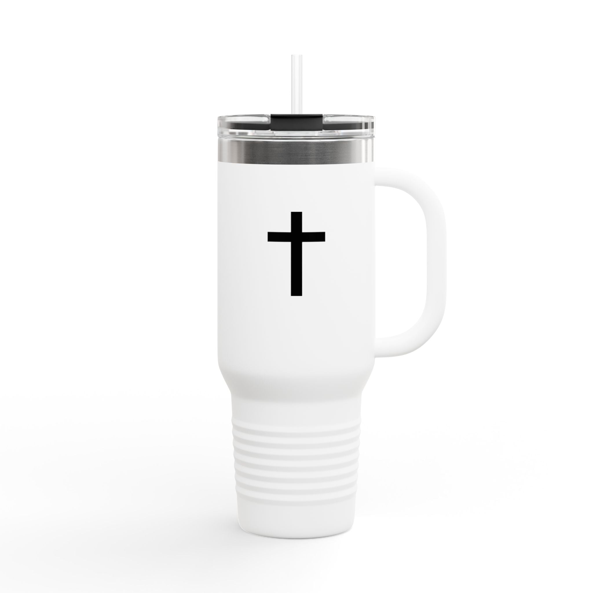 40oz Christian Cross Insulated Travel Mug with Handle & Straw – Faith-Based Stainless Steel Tumbler