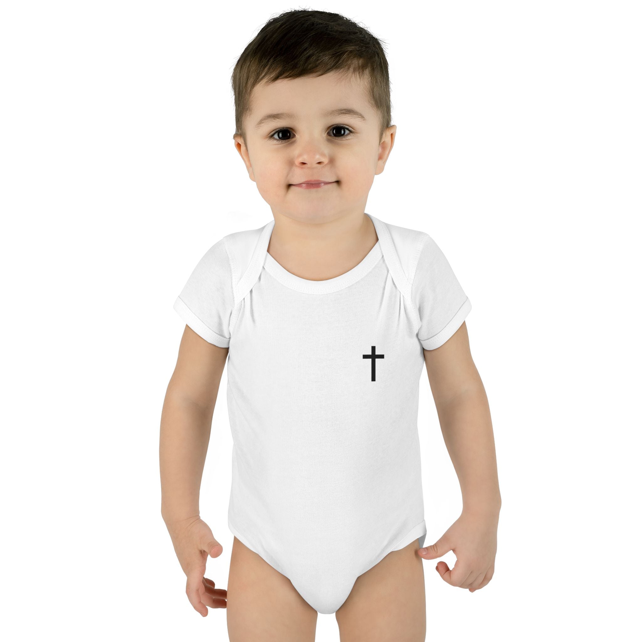 Covered in Faith – Christian Baby Bodysuit with Cross & Scripture
