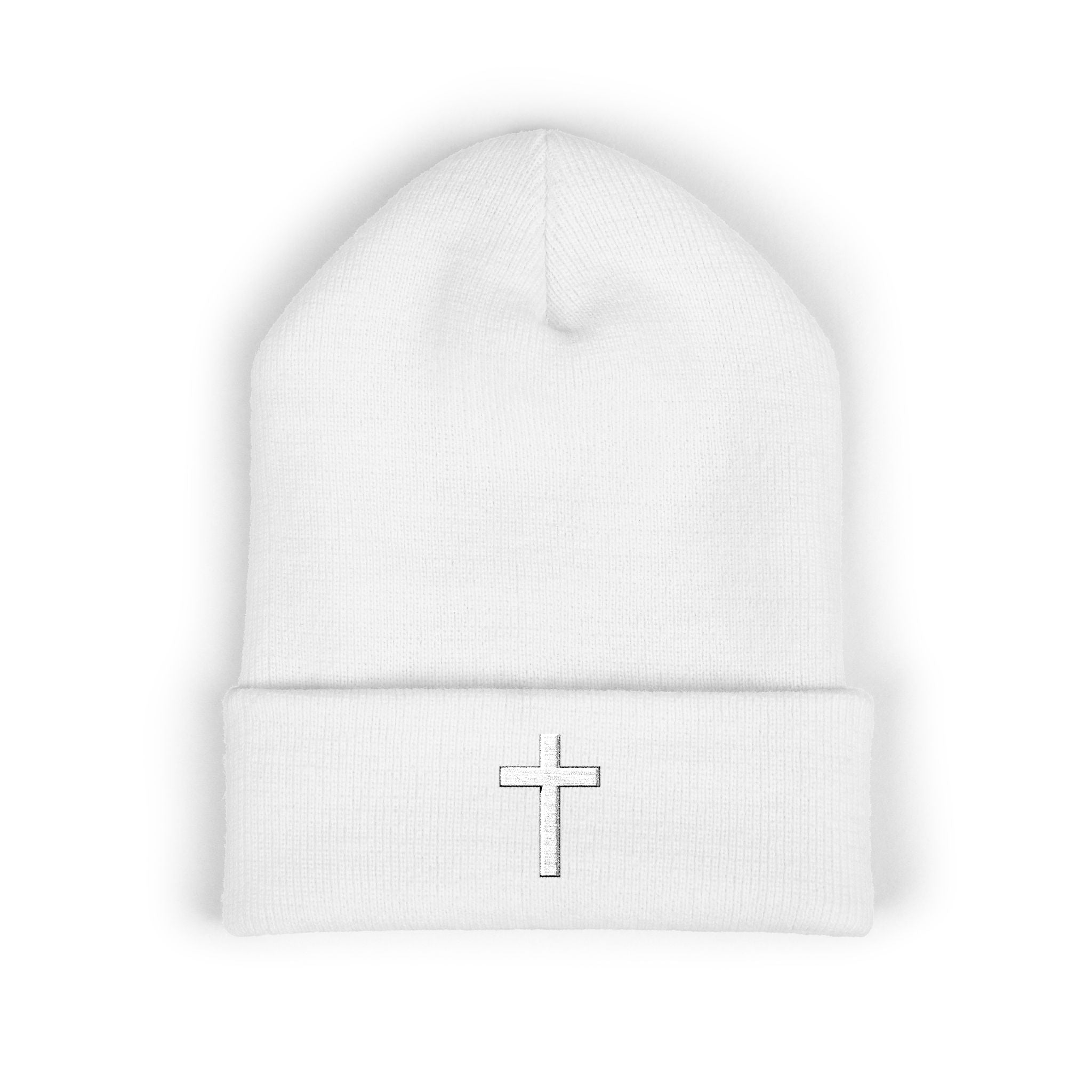 Faith Cross Cuffed Beanie – Minimal Christian Knit Hat