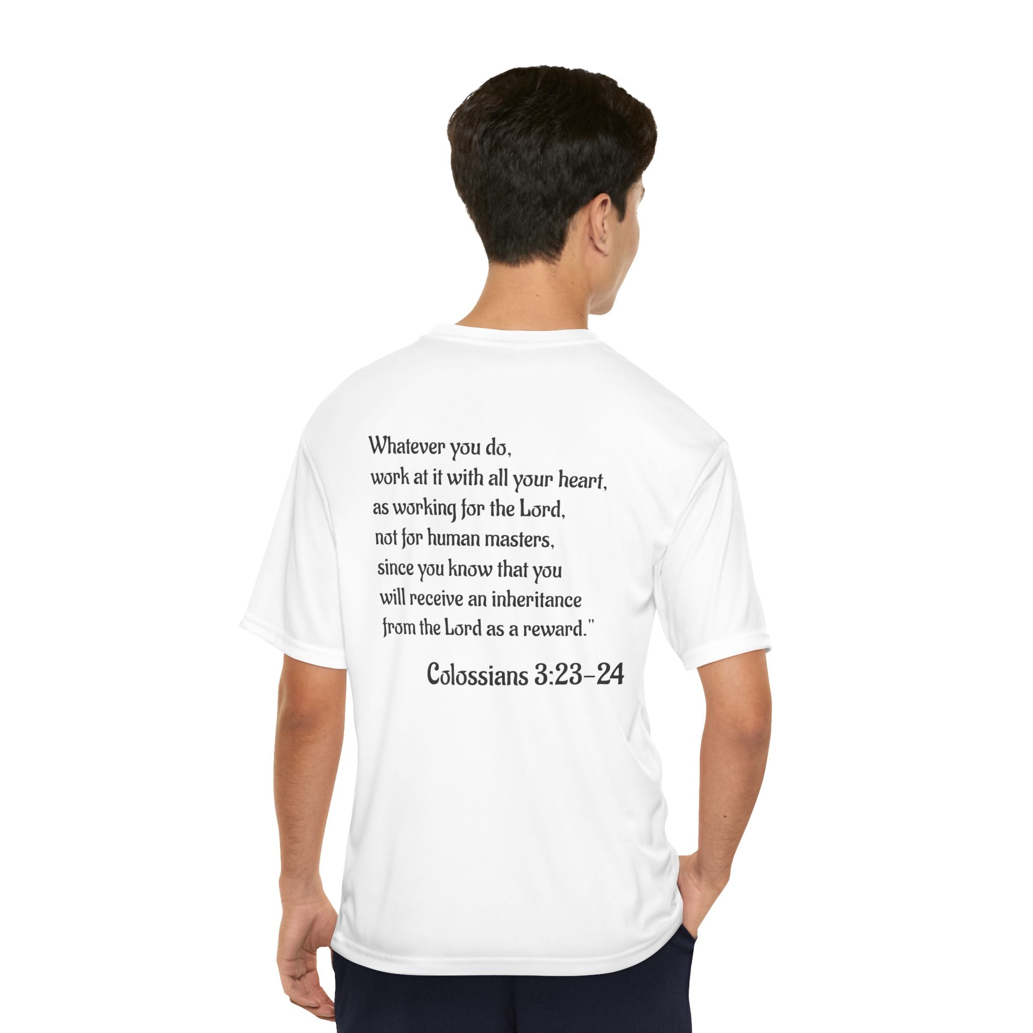 God’s Call Faith Over Fear Athletic Shirt – Christian Performance Tee | Colossians 3:23 (White)