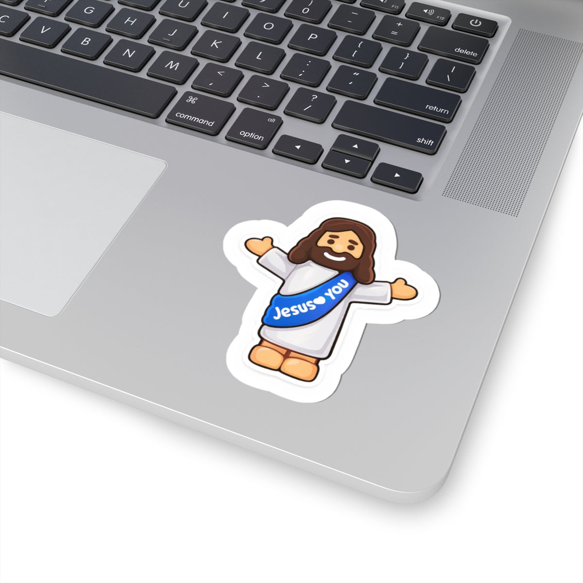 Jesus Loves You – Cute Christian Cartoon Sticker (Blue)