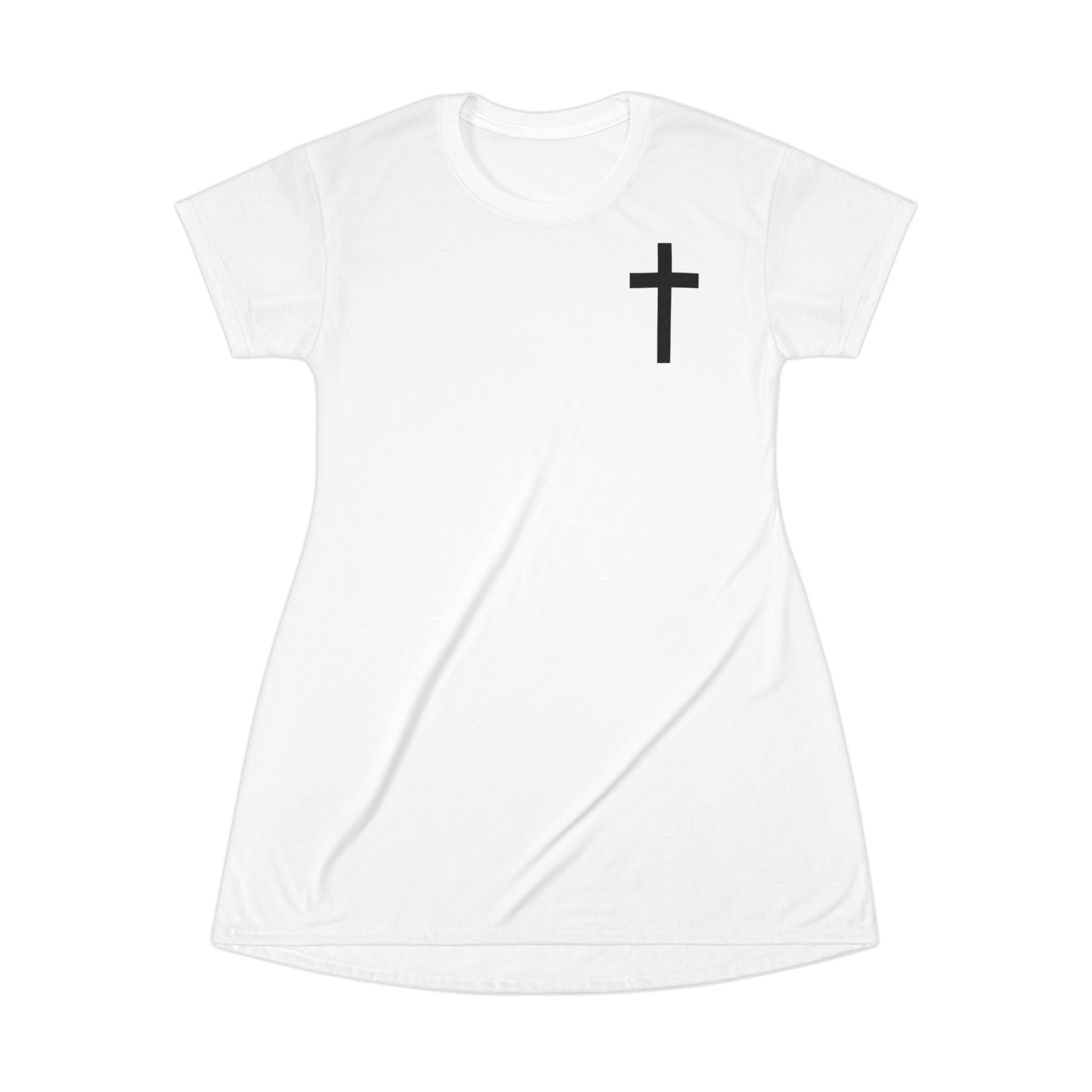 John 3:16 Faith Cross T-Shirt Dress – Christian Scripture Skirt Dress (White)
