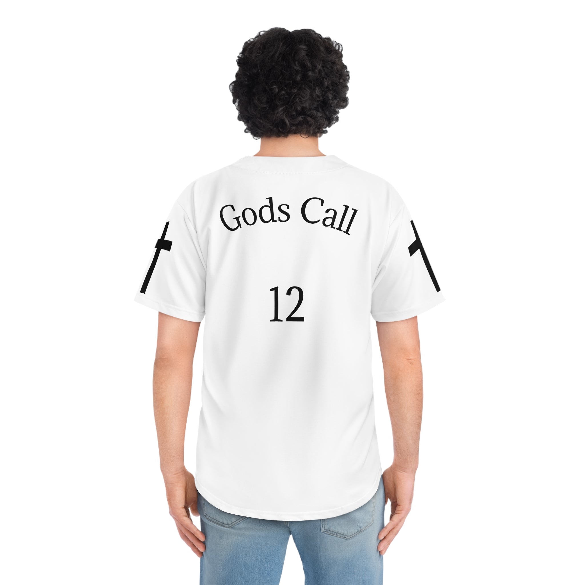 Gods Call 12 – Christian Baseball Jersey with Cross Sleeve Design