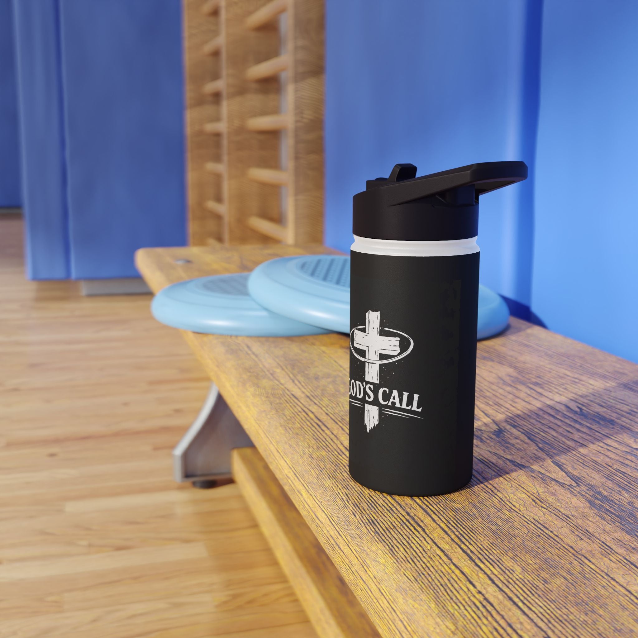 Black Christian water bottle "God is working in your waiting"