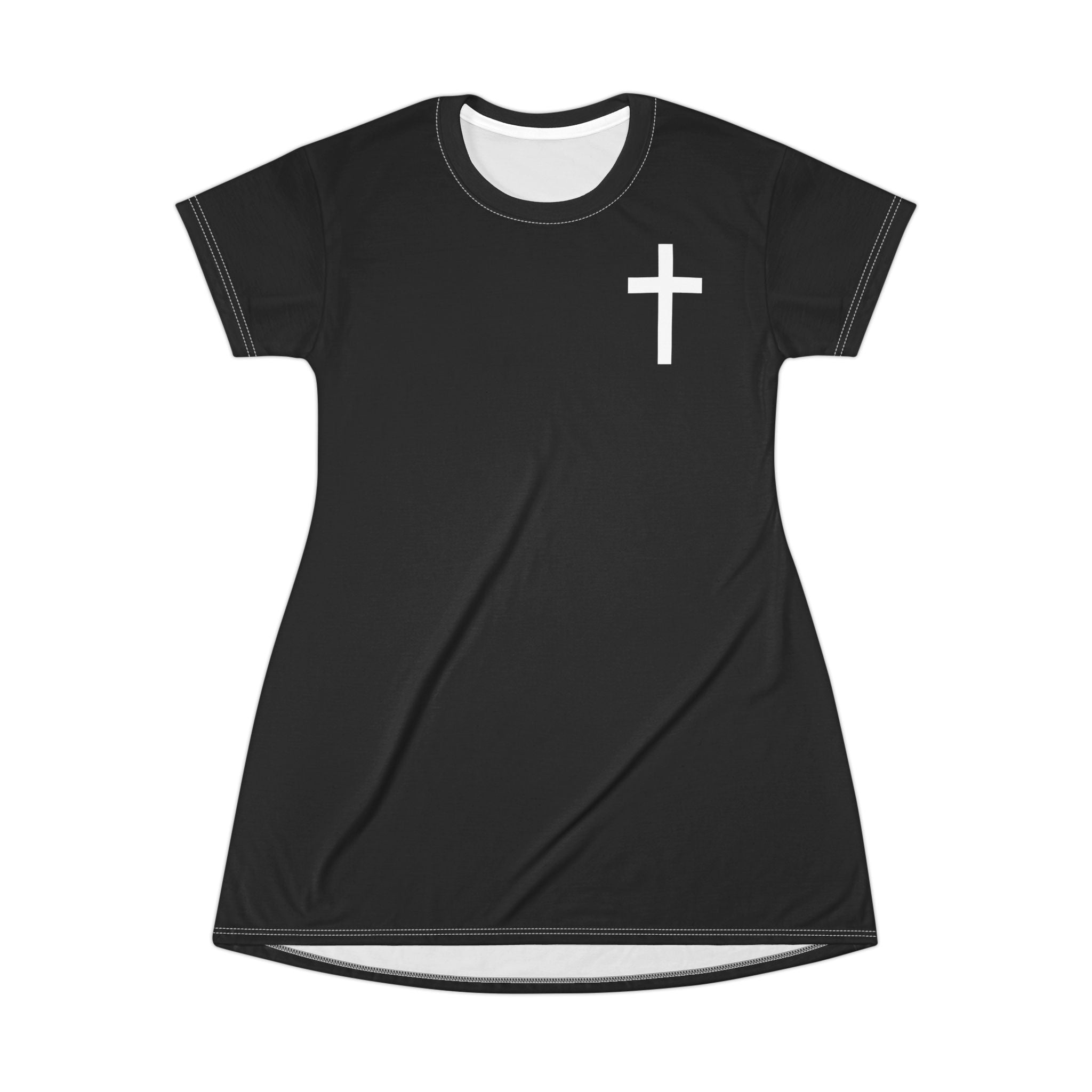 John 3:16 Faith Cross T-Shirt Dress – Christian Scripture Skirt Dress (Black)