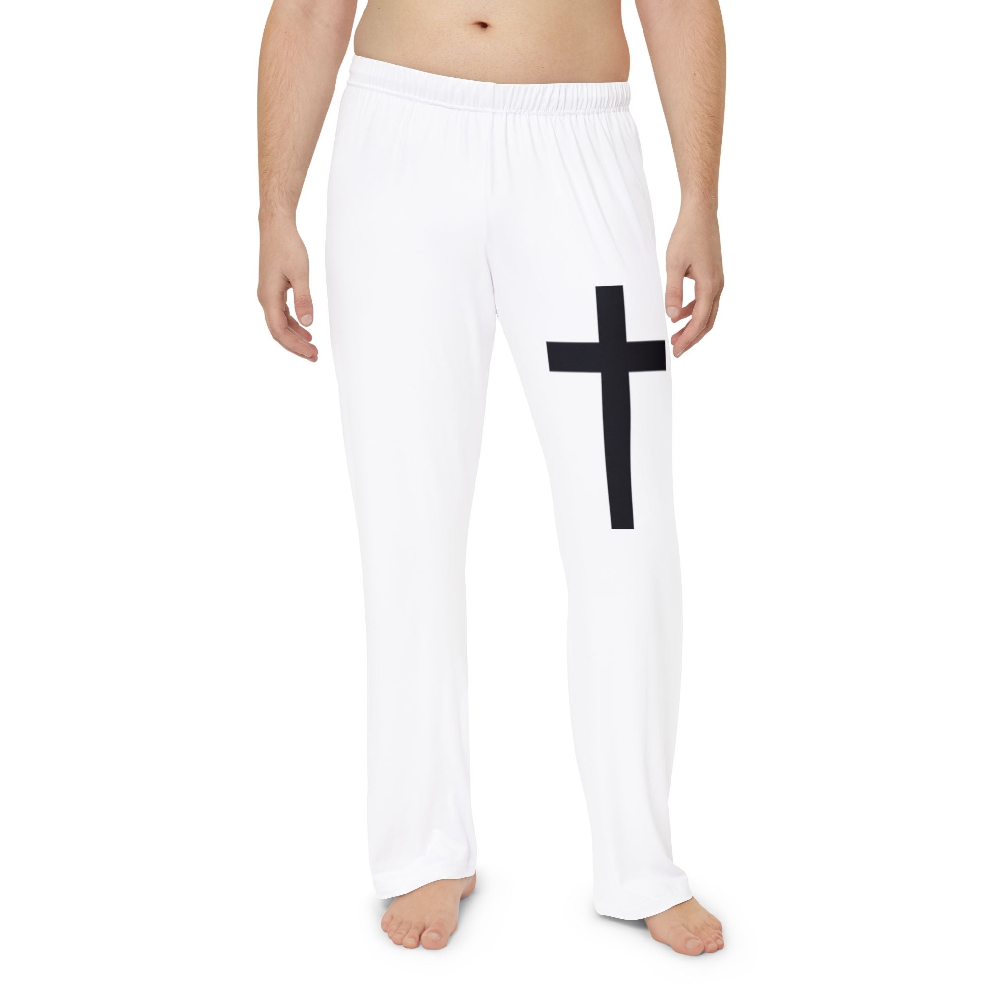 Men’s Christian Cross Lounge Pants – White Faith-Based Pajama Leggings