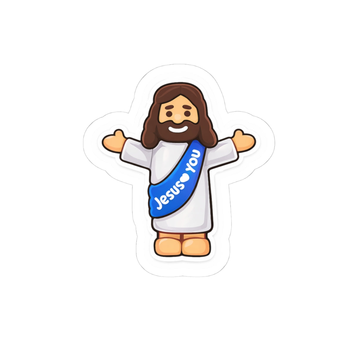 Jesus Loves You – Cute Christian Cartoon Sticker (Blue)