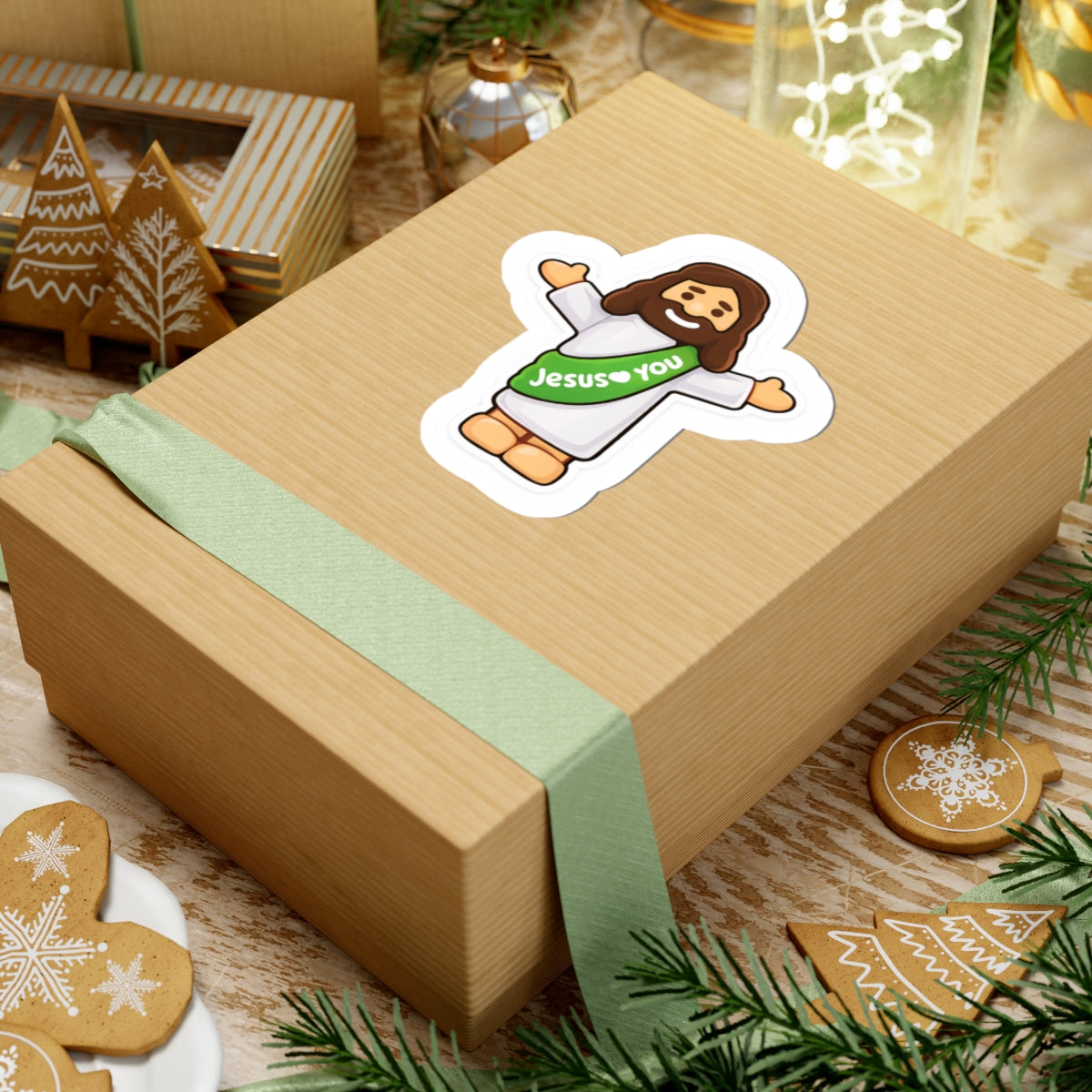 Jesus Loves You – Cute Christian Cartoon Sticker (Green)